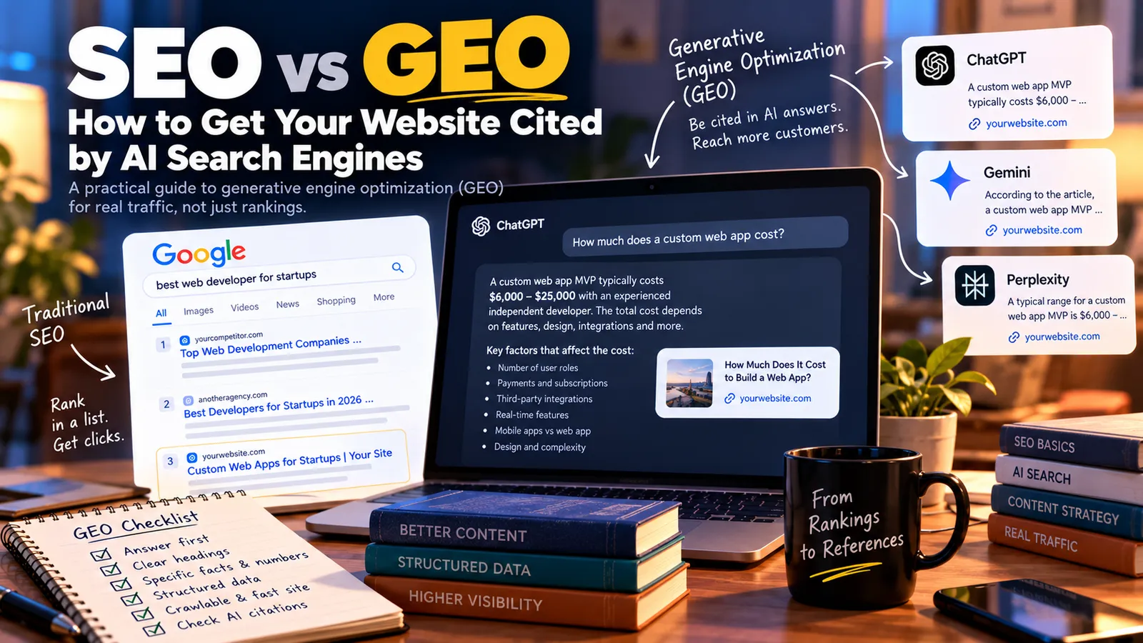 SEO vs GEO: How to Get Your Website Cited by ChatGPT, Perplexity and Google AI Overviews